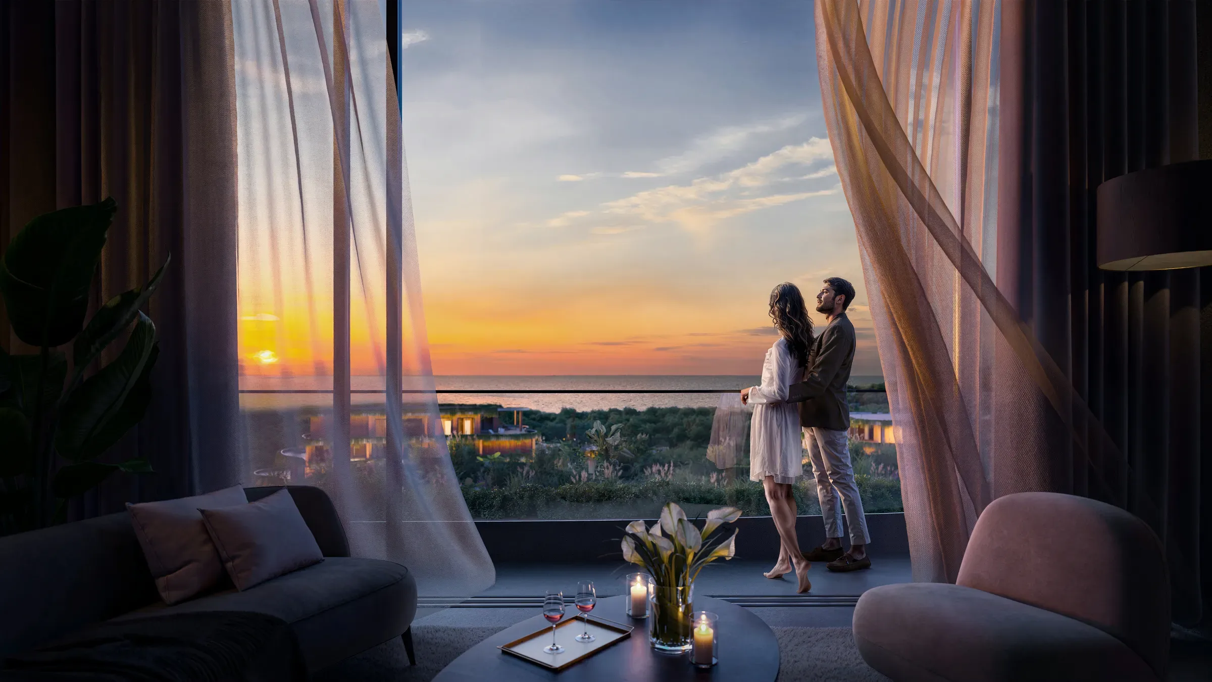 Пара на вилле с видом на закат — VillaCarte Privilege Club